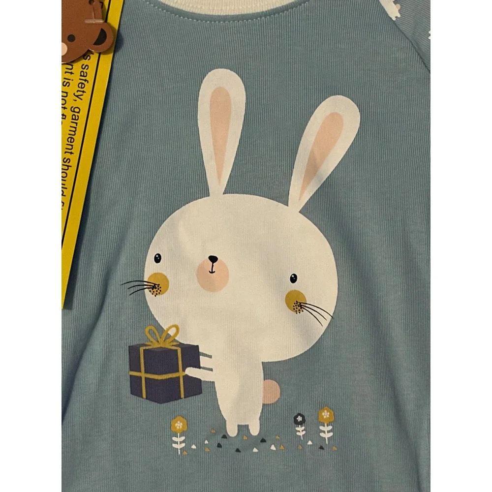 Vaenait Baby Blue Bunny Rabbit Pajama Set Short Sleeve Snug Fit 2PC NEW‎ Size 2T